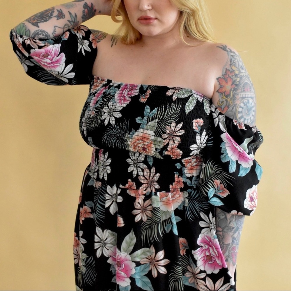 ALTAR HOUSELINE Sappho smocked puffed sleeve off shoulder dress size XL